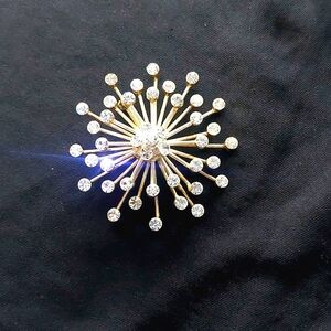 Vintage 1989 RMN Starburst Sputnik Rhinestone Brooch.